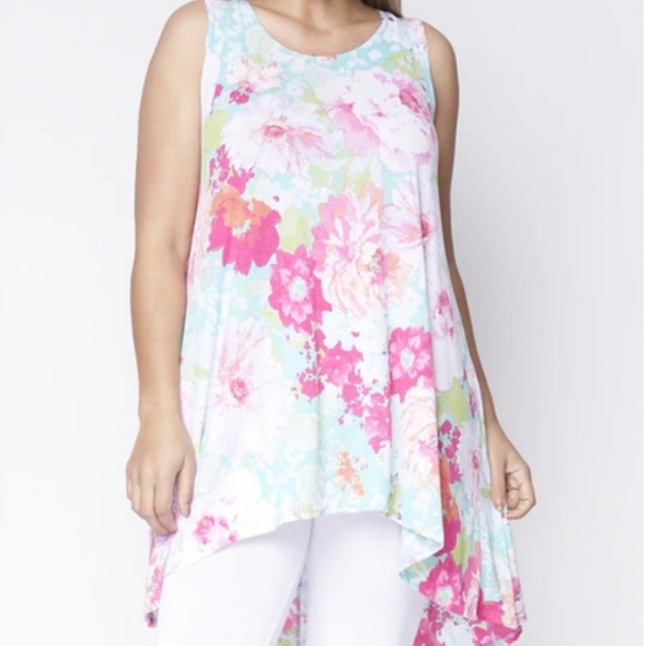 Plus size floral high/lo sleeveless tunic - Picture 3 of 4
